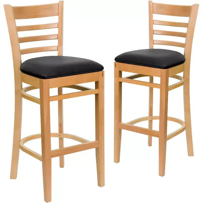 Wood Vinyl Upholstered Bar Stool with Ladder Back