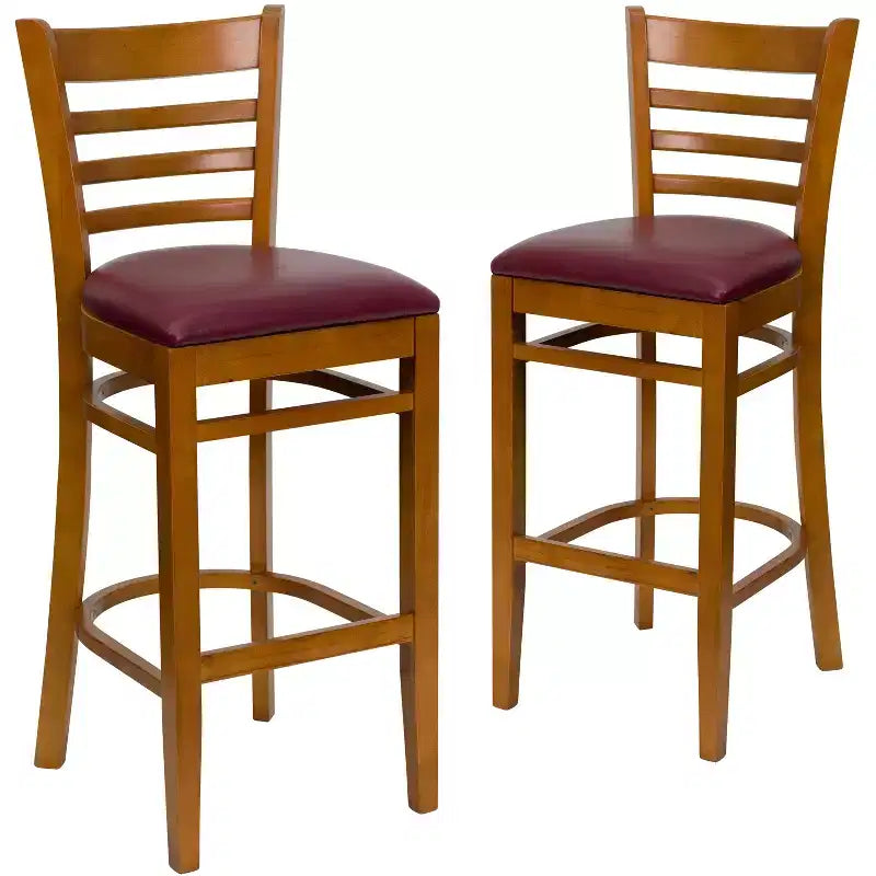 Wood Vinyl Upholstered Bar Stool with Ladder Back