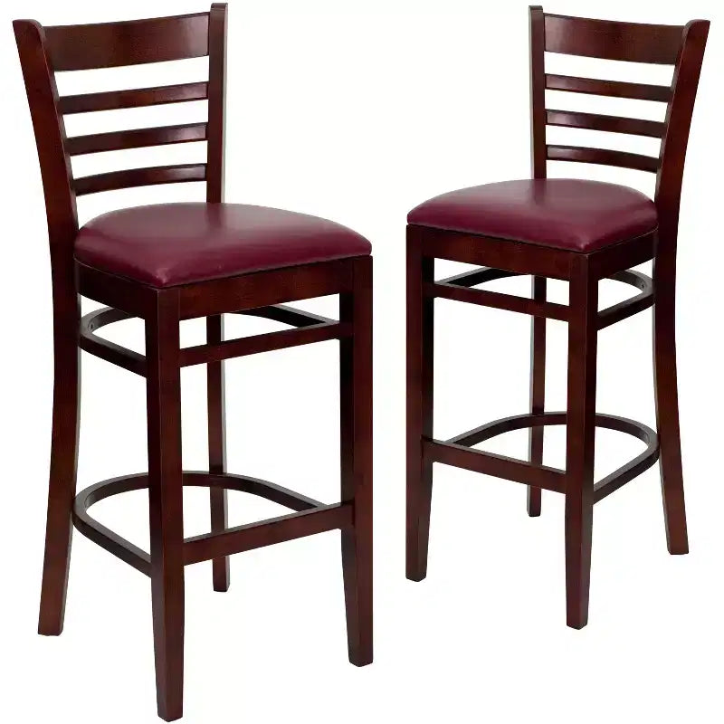 Wood Vinyl Upholstered Bar Stool with Ladder Back