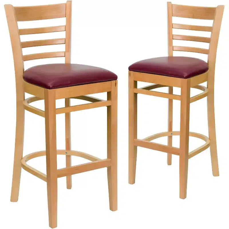 Wood Vinyl Upholstered Bar Stool with Ladder Back