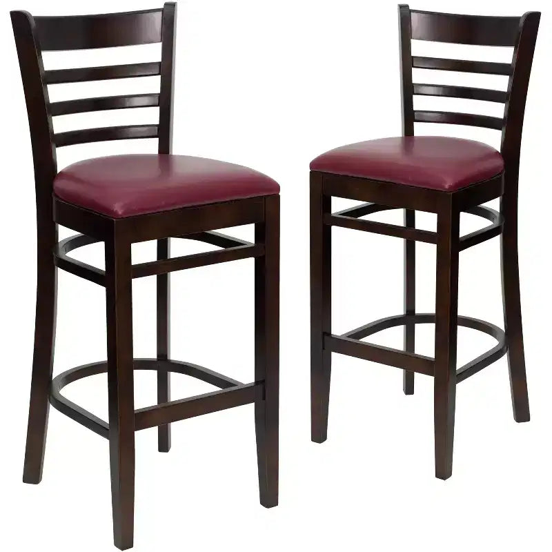 Wood Vinyl Upholstered Bar Stool with Ladder Back