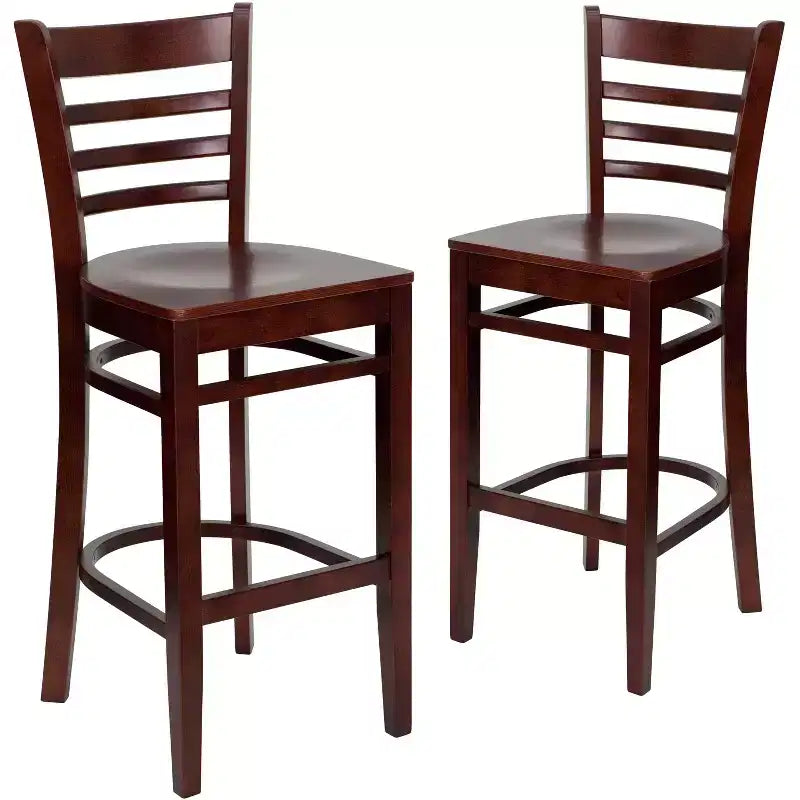 Wood Vinyl Upholstered Bar Stool with Ladder Back