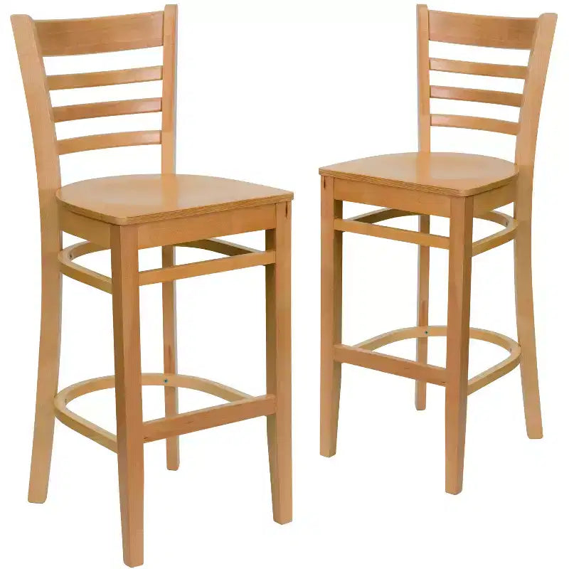Wood Vinyl Upholstered Bar Stool with Ladder Back