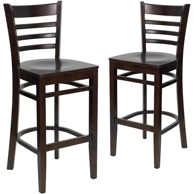 Wood Vinyl Upholstered Bar Stool with Ladder Back