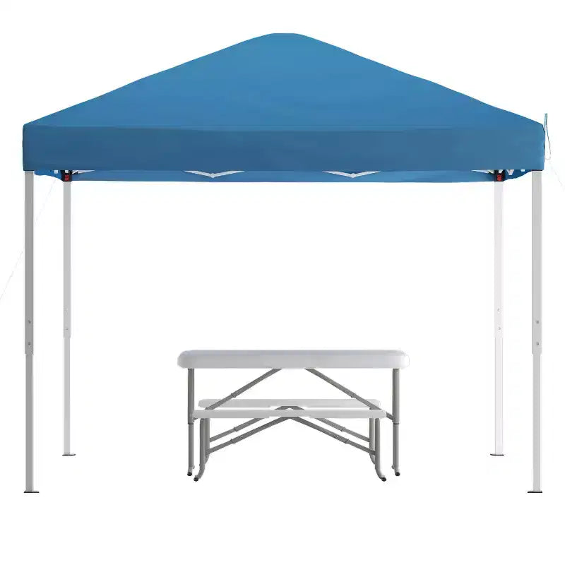 Ensemble Emma and Oliver portable pour hayon, camping ou événements avec tente dôme escamotable blanche avec sac de transport et ensemble table pliante avec bancs