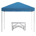 Ensemble Emma and Oliver portable pour hayon, camping ou événements avec tente dôme escamotable blanche avec sac de transport et ensemble table pliante avec bancs