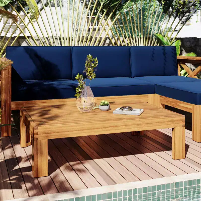 Ensemble de mobilier d'extérieur en bois 5 pièces, salon de jardin conversationnel, ensemble de canapés modulaires avec coussins - ModernLuxe
