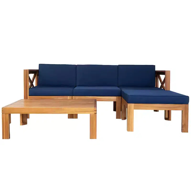 Ensemble de mobilier d'extérieur en bois 5 pièces, salon de jardin conversationnel, ensemble de canapés modulaires avec coussins - ModernLuxe