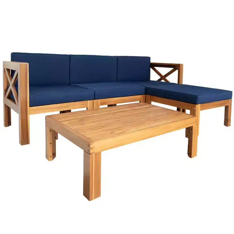 Ensemble de mobilier d'extérieur en bois 5 pièces, salon de jardin conversationnel, ensemble de canapés modulaires avec coussins - ModernLuxe