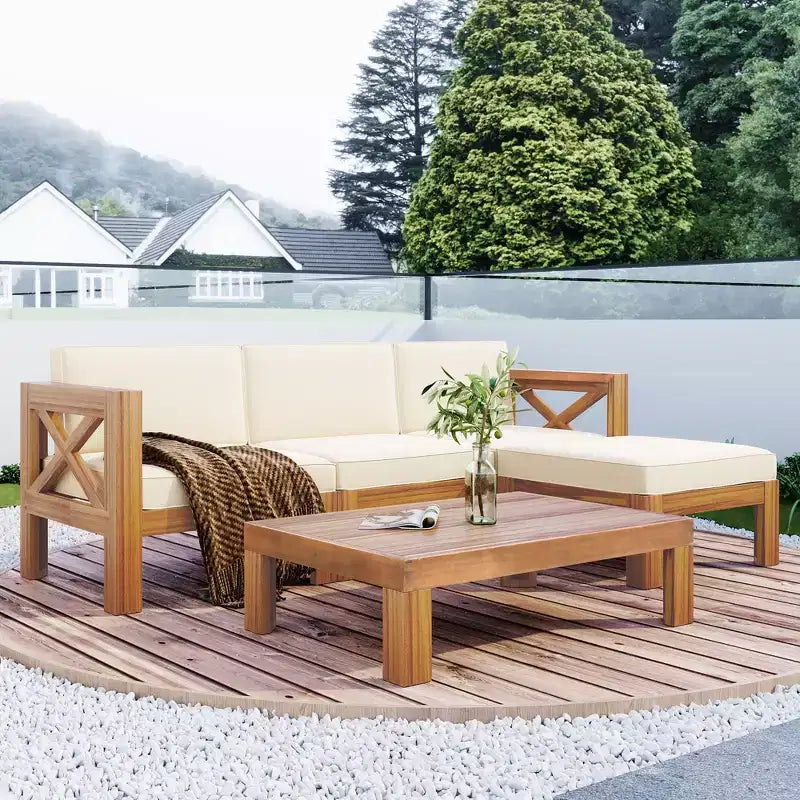 Ensemble de mobilier d'extérieur en bois 5 pièces, salon de jardin conversationnel, ensemble de canapés modulaires avec coussins - ModernLuxe