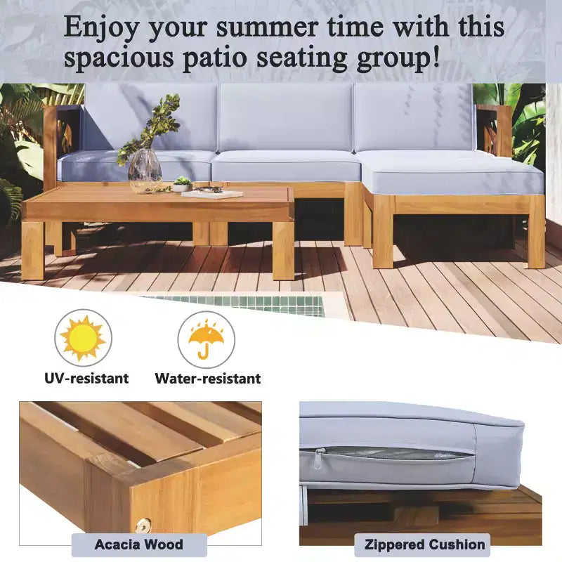 Ensemble de mobilier d'extérieur en bois 5 pièces, salon de jardin conversationnel, ensemble de canapés modulaires avec coussins - ModernLuxe