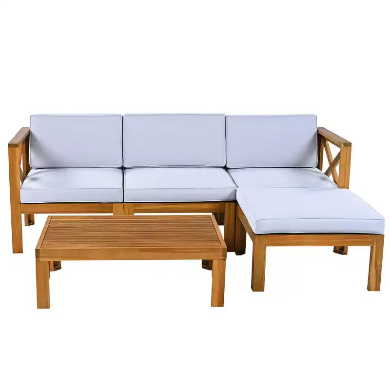 Ensemble de mobilier d'extérieur en bois 5 pièces, salon de jardin conversationnel, ensemble de canapés modulaires avec coussins - ModernLuxe