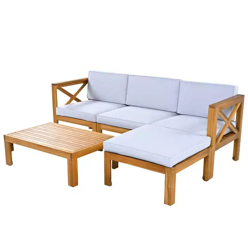 Ensemble de mobilier d'extérieur en bois 5 pièces, salon de jardin conversationnel, ensemble de canapés modulaires avec coussins - ModernLuxe