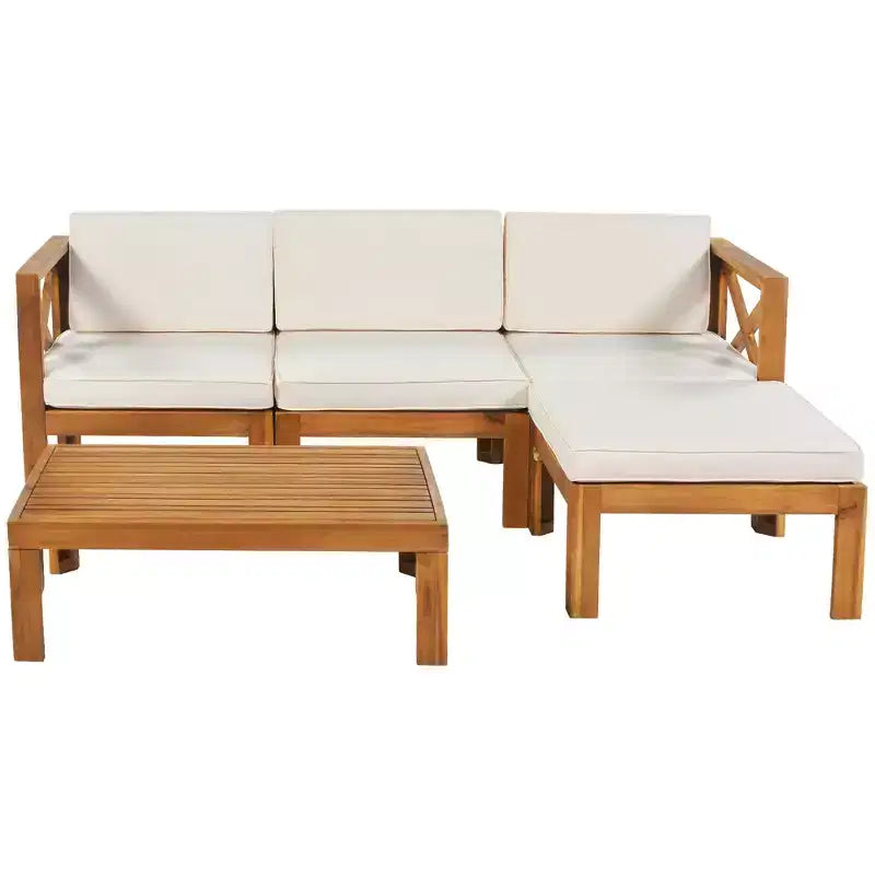Ensemble de mobilier d'extérieur en bois 5 pièces, salon de jardin conversationnel, ensemble de canapés modulaires avec coussins - ModernLuxe