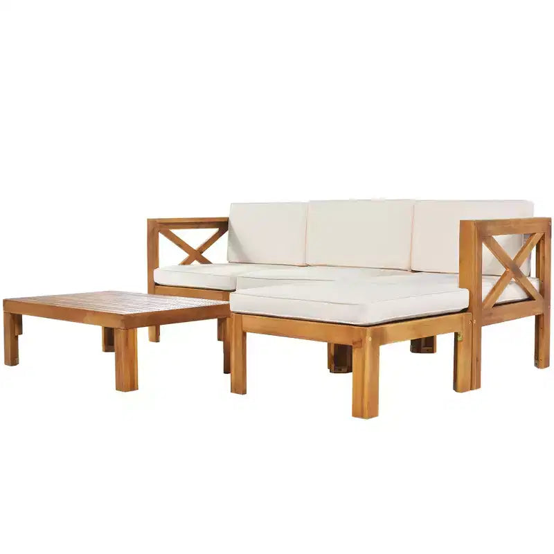 Ensemble de mobilier d'extérieur en bois 5 pièces, salon de jardin conversationnel, ensemble de canapés modulaires avec coussins - ModernLuxe