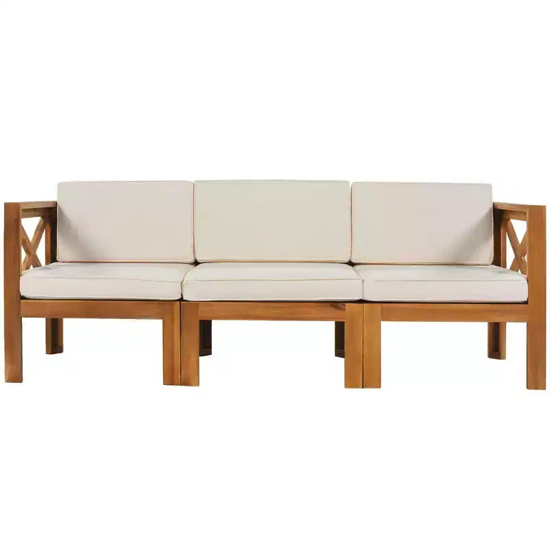 Ensemble de mobilier d'extérieur en bois 5 pièces, salon de jardin conversationnel, ensemble de canapés modulaires avec coussins - ModernLuxe