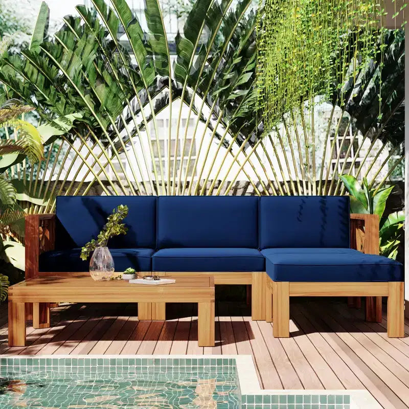 Ensemble de mobilier d'extérieur en bois 5 pièces, salon de jardin conversationnel, ensemble de canapés modulaires avec coussins - ModernLuxe
