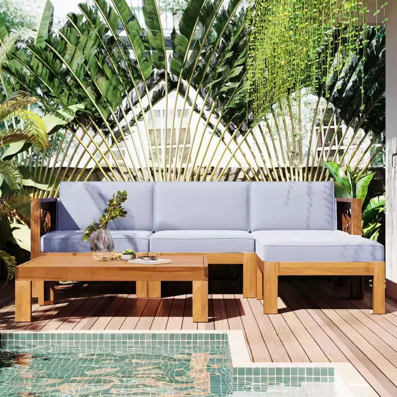 Ensemble de mobilier d'extérieur en bois 5 pièces, salon de jardin conversationnel, ensemble de canapés modulaires avec coussins - ModernLuxe