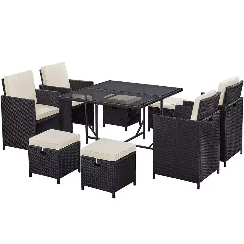 Yaheetech 9-Piece Patio Dining Sets Outdoor Sectional Conversation Set Black/Beige Black