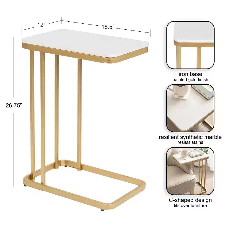 Cultured Marble Metal C-Table Accent Side Table