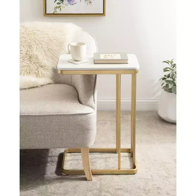 Cultured Marble Metal C-Table Accent Side Table