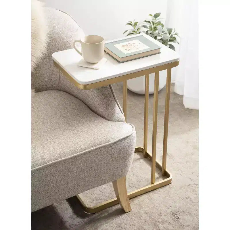 Cultured Marble Metal C-Table Accent Side Table