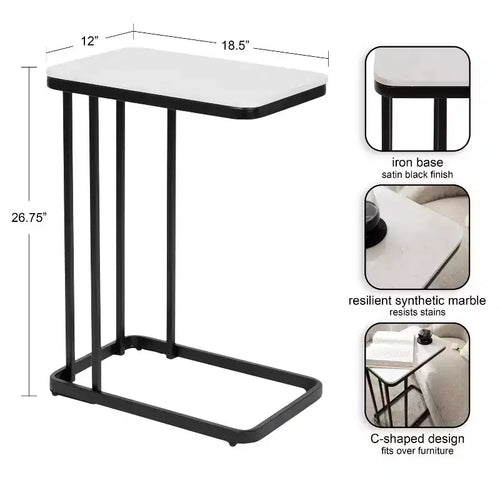 Cultured Marble Metal C-Table Accent Side Table