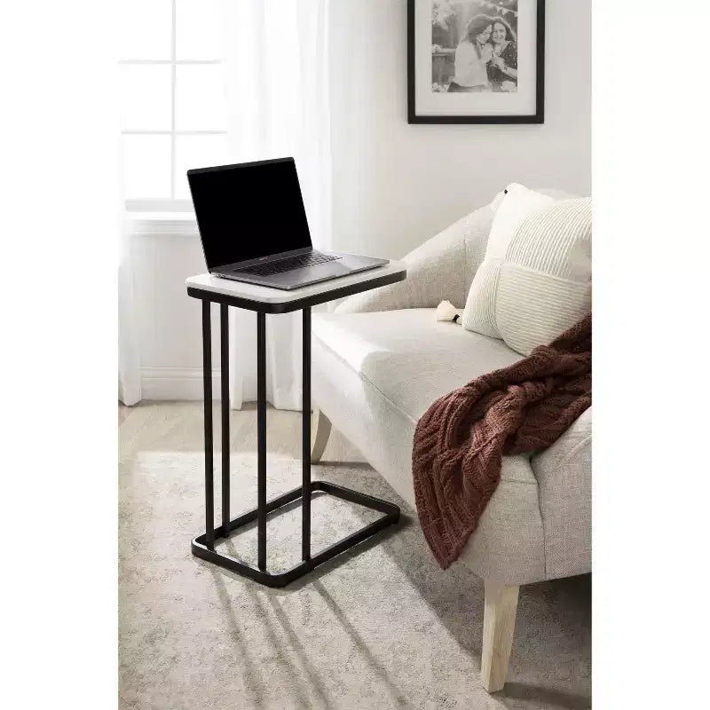 Cultured Marble Metal C-Table Accent Side Table