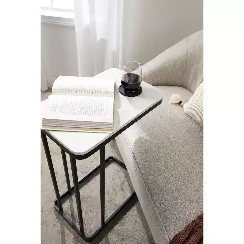 Cultured Marble Metal C-Table Accent Side Table