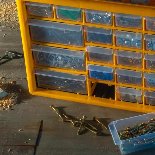 Organisateur de petits articles à 30 tiroirs, Rangement de bureau pour quincaillerie, bricolage et outils, Jaune
