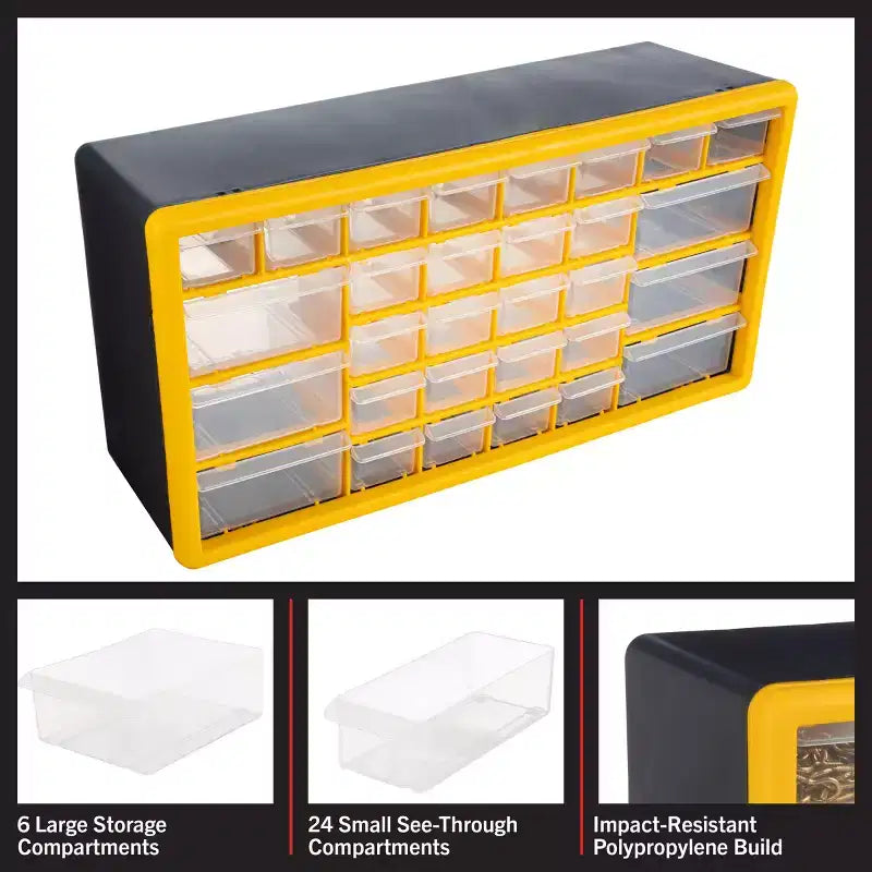 30-Drawer Small Parts Organizer, Desktop Storage for Hardware, Crafts and Tools, Yellow