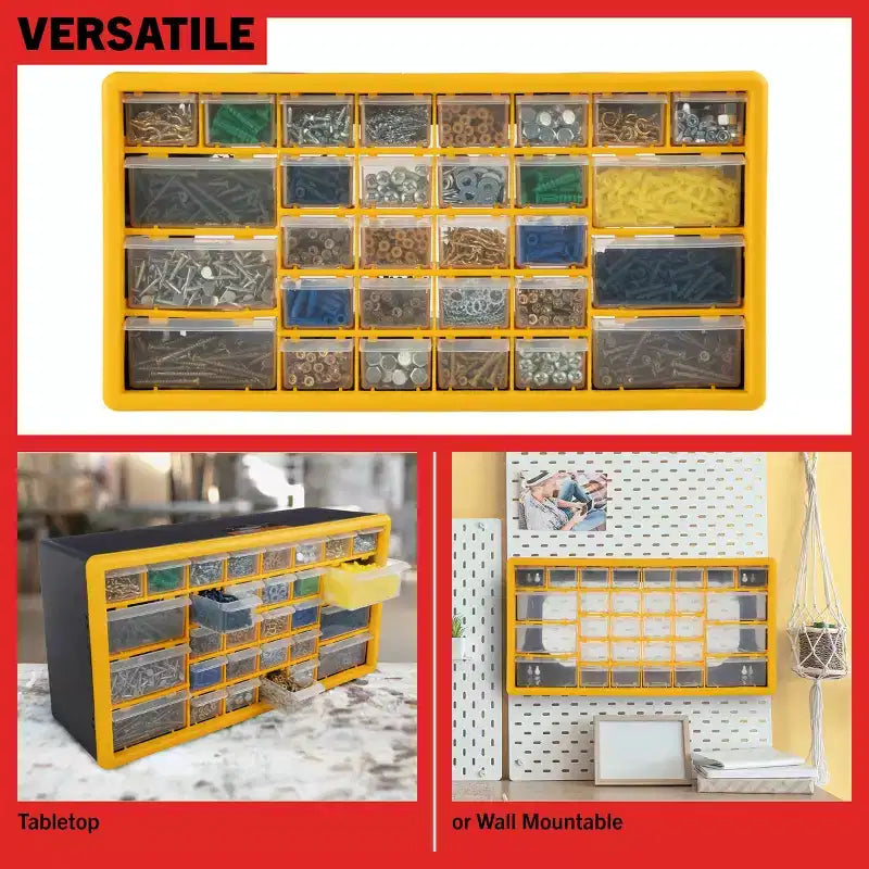 30-Drawer Small Parts Organizer, Desktop Storage for Hardware, Crafts and Tools, Yellow