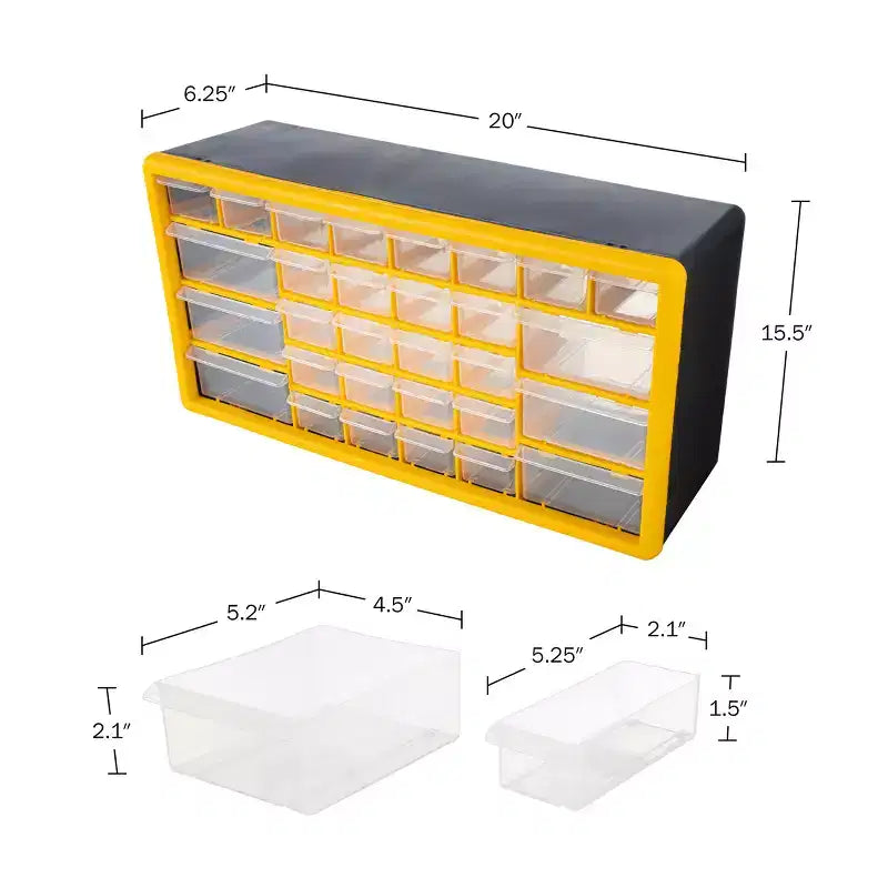 30-Drawer Small Parts Organizer, Desktop Storage for Hardware, Crafts and Tools, Yellow