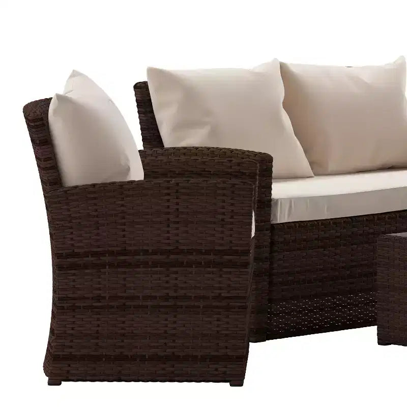 Merrick Lane Ensemble de mobilier de jardin 4 pièces, causeuse contemporaine, 2 fauteuils et table basse avec coussins de dossier et d'assise