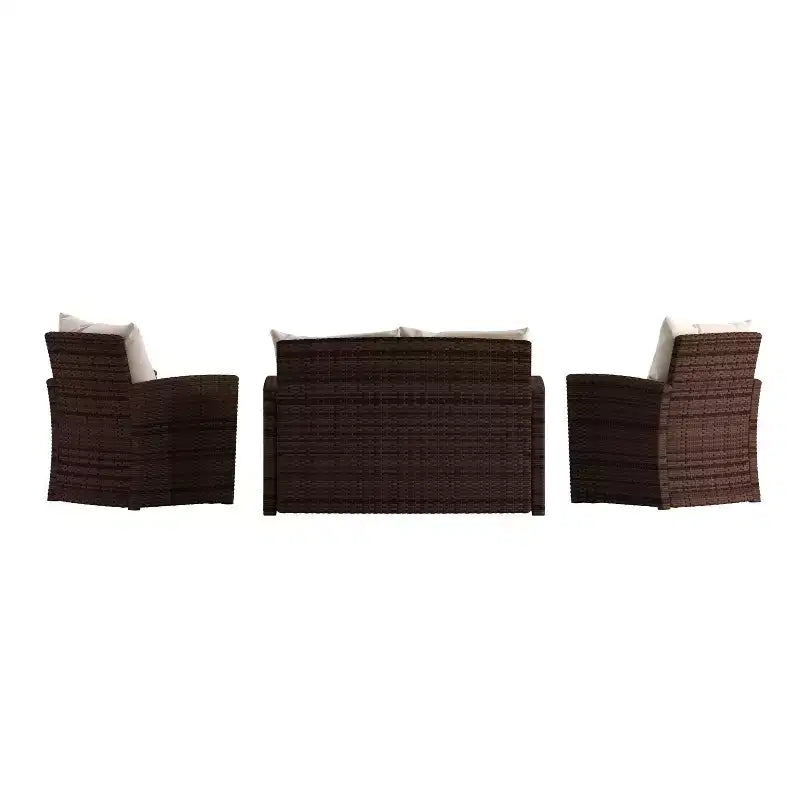 Merrick Lane Ensemble de mobilier de jardin 4 pièces, causeuse contemporaine, 2 fauteuils et table basse avec coussins de dossier et d'assise