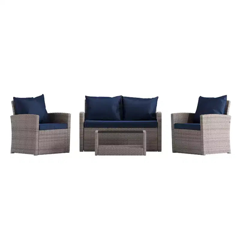 Merrick Lane Ensemble de mobilier de jardin 4 pièces, causeuse contemporaine, 2 fauteuils et table basse avec coussins de dossier et d'assise