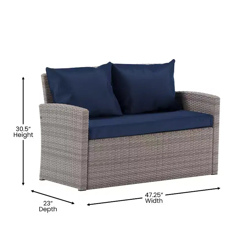 Merrick Lane Ensemble de mobilier de jardin 4 pièces, causeuse contemporaine, 2 fauteuils et table basse avec coussins de dossier et d'assise