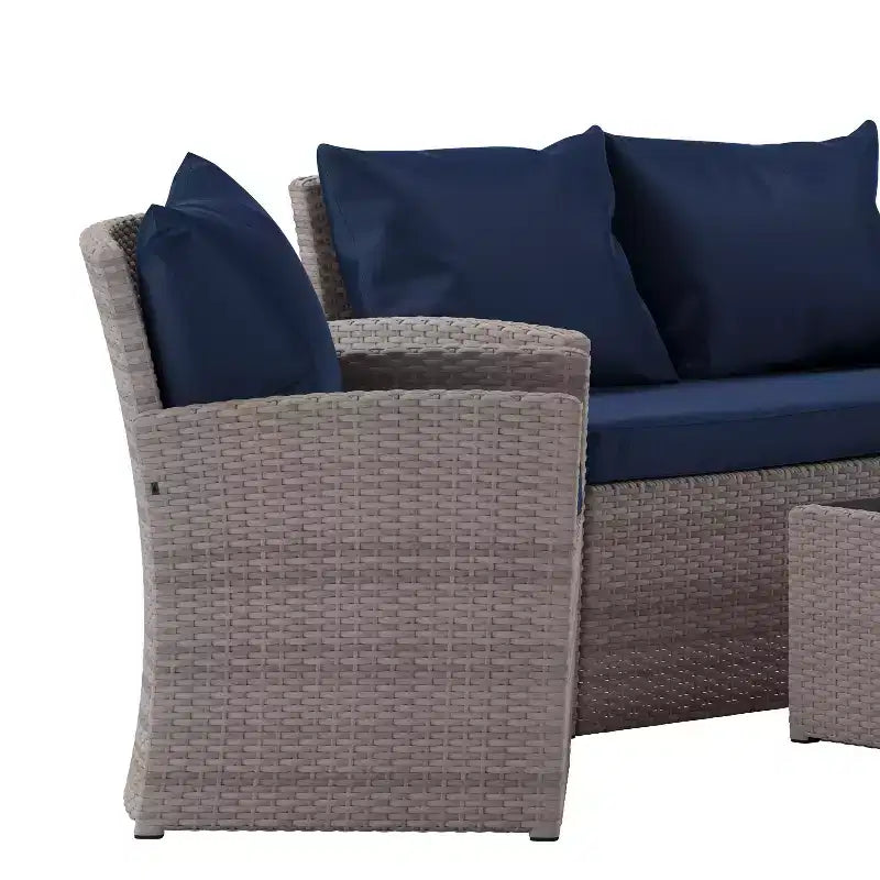 Merrick Lane Ensemble de mobilier de jardin 4 pièces, causeuse contemporaine, 2 fauteuils et table basse avec coussins de dossier et d'assise