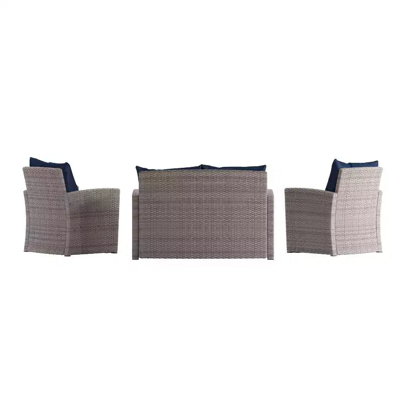 Merrick Lane Ensemble de mobilier de jardin 4 pièces, causeuse contemporaine, 2 fauteuils et table basse avec coussins de dossier et d'assise