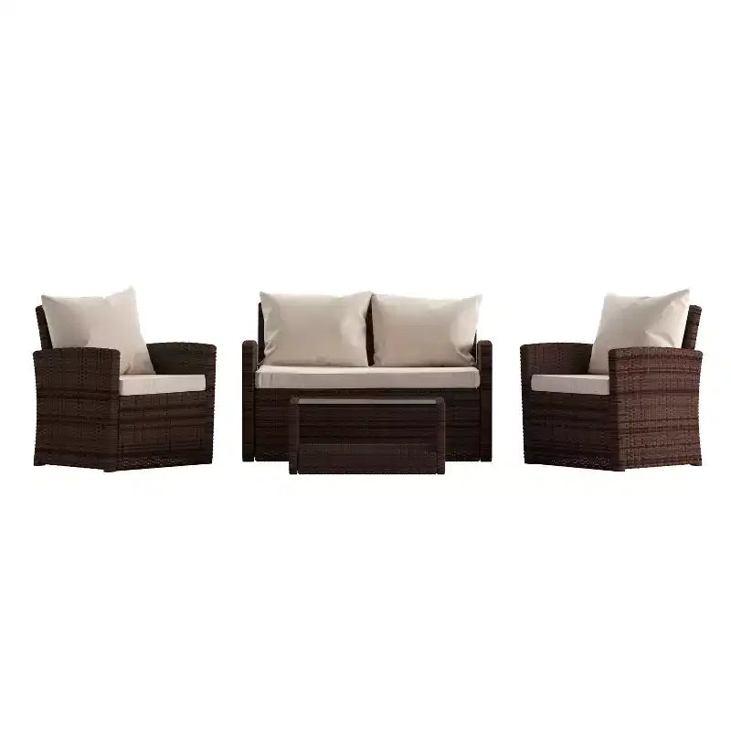 Merrick Lane Ensemble de mobilier de jardin 4 pièces, causeuse contemporaine, 2 fauteuils et table basse avec coussins de dossier et d'assise
