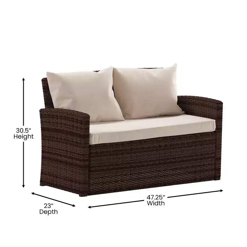 Merrick Lane Ensemble de mobilier de jardin 4 pièces, causeuse contemporaine, 2 fauteuils et table basse avec coussins de dossier et d'assise