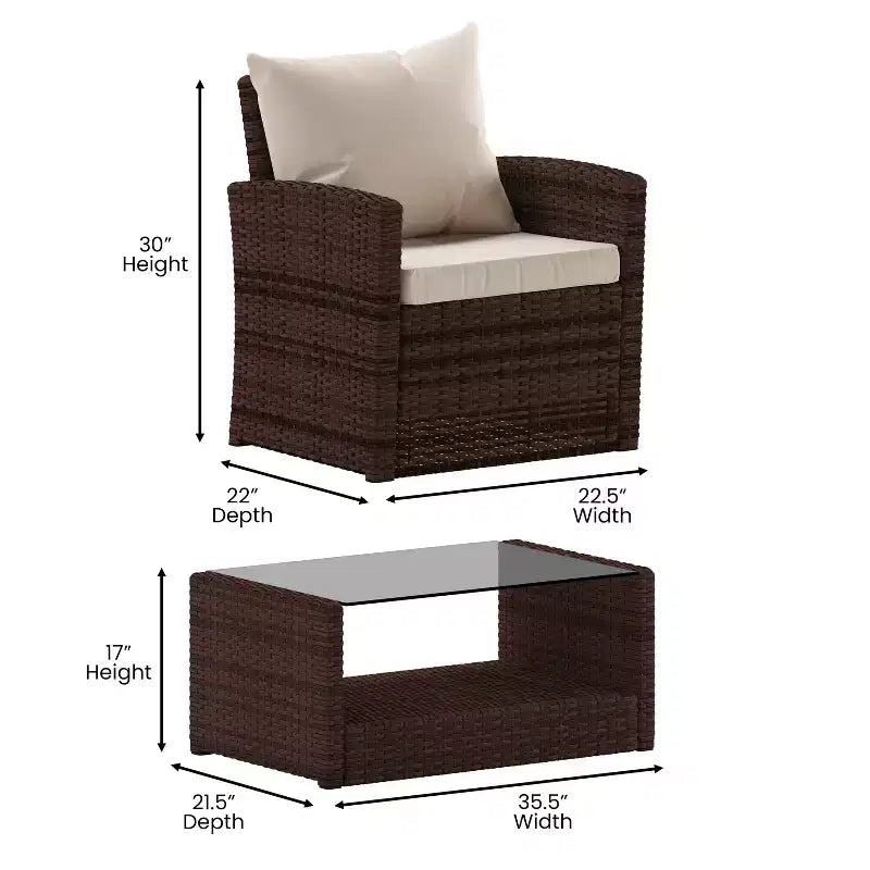 Merrick Lane Ensemble de mobilier de jardin 4 pièces, causeuse contemporaine, 2 fauteuils et table basse avec coussins de dossier et d'assise