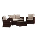 Merrick Lane 4 Piece Patio Set Contemporary Loveseat, 2 Chair and Coffee Table Set with Back Pillows and Seat Cushions