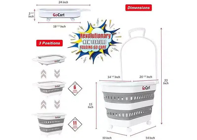 Folding Collapsible Laundry Basket on Wheels, Pop-Up Plastic Hamper Tote for Grocery or Laundry