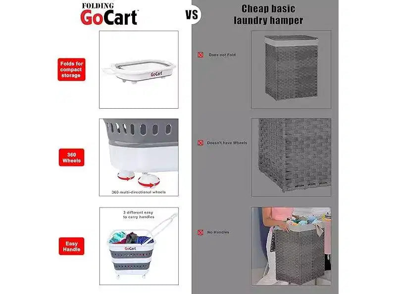 Folding Collapsible Laundry Basket on Wheels, Pop-Up Plastic Hamper Tote for Grocery or Laundry