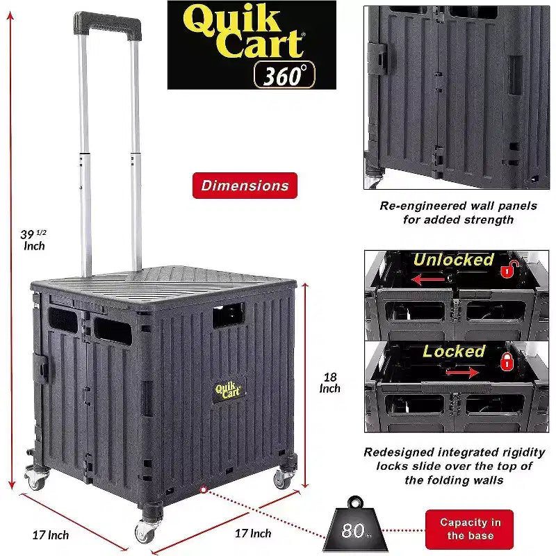 Four-Wheeled Rolling Crate with Seat, 360° Swivel, Heavy-Duty Collapsible Basket