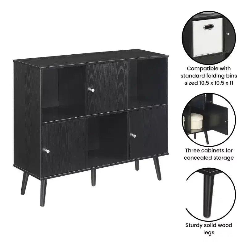 Storage Cube Organizer Sideboard Console Table with 3 Cubbies and 3 Cabinets