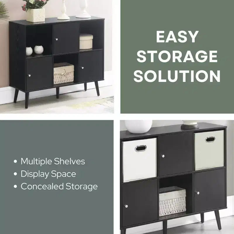 Storage Cube Organizer Sideboard Console Table with 3 Cubbies and 3 Cabinets
