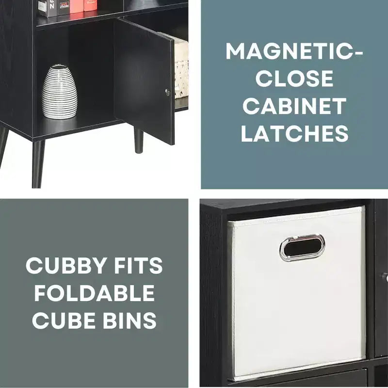 Storage Cube Organizer Sideboard Console Table with 3 Cubbies and 3 Cabinets