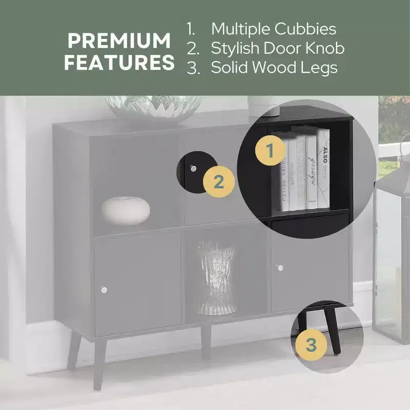 Storage Cube Organizer Sideboard Console Table with 3 Cubbies and 3 Cabinets